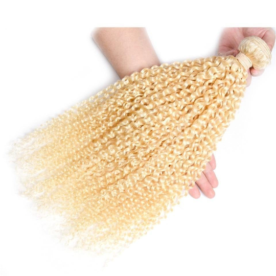 Blonde Kinky Curly #1B/613 Human Hair BUNDLES with CLOSURES & FRONTALS