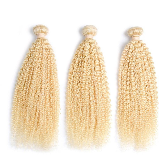 Blonde Kinky Curly #1B/613 Human Hair BUNDLES with CLOSURES & FRONTALS