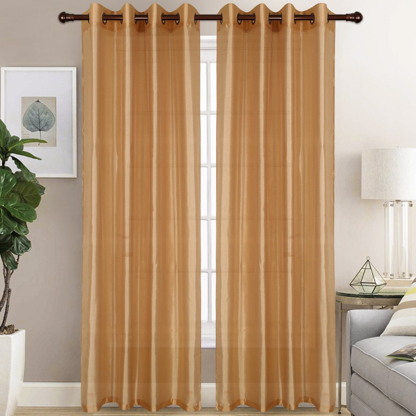 Christina - Faux Silk Semi Sheer Panel - Set of Two - Assorted Colors