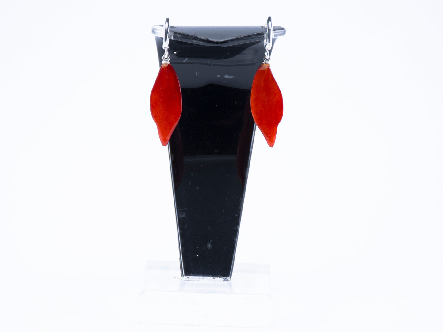 Boho earrings of Buffalo horn Red colour with a silver lock Earrings