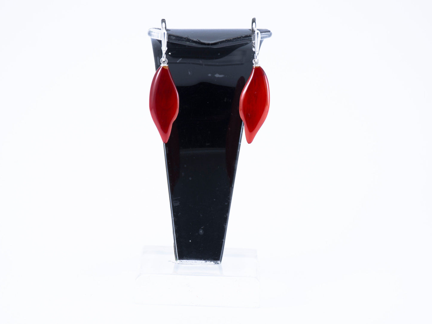 Boho earrings of Buffalo horn Red colour with a silver lock Earrings