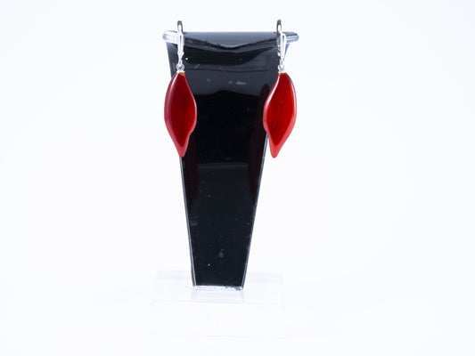 Boho earrings of Buffalo horn Red colour with a silver lock Earrings