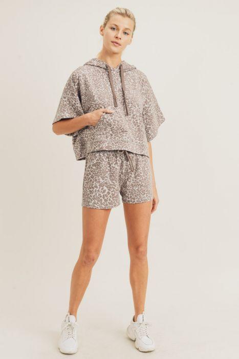 Sepia Cheetah Print Drawstring Short Shorts