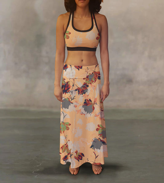 Vintage Watercolor Flowers Maxi Skirt