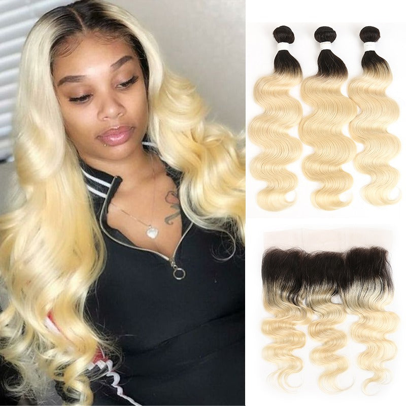 Blonde Body Wave #1B/613 BUNDLES with CLOSURES & FRONTALS