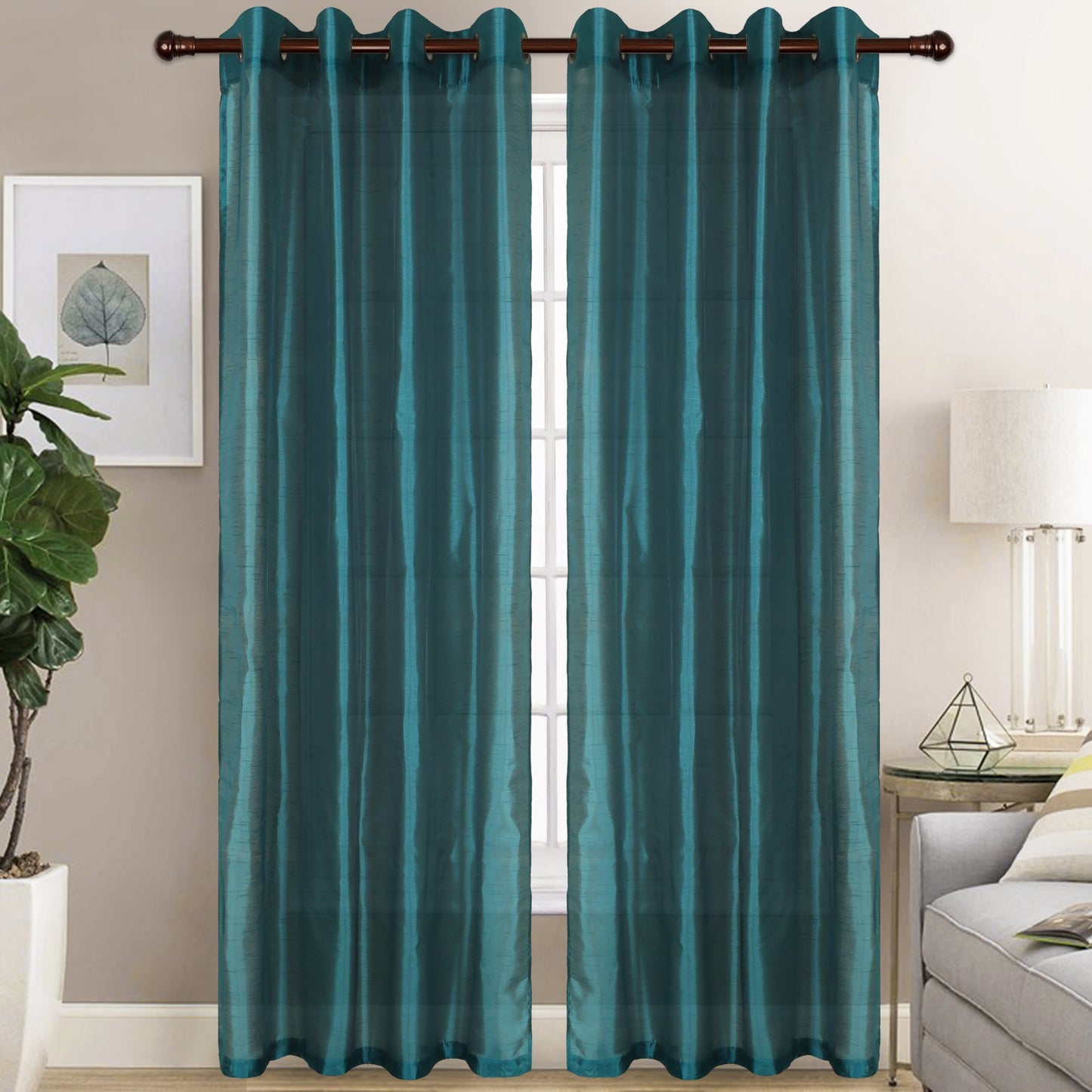 Christina - Faux Silk Semi Sheer Panel - Set of Two - Assorted Colors