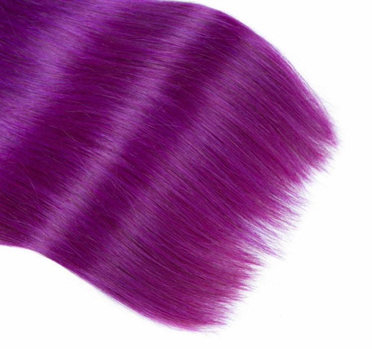 Purple 10A Grade Silver #1B/ purple  3/4 Straight BUNDLES with CLOSURE