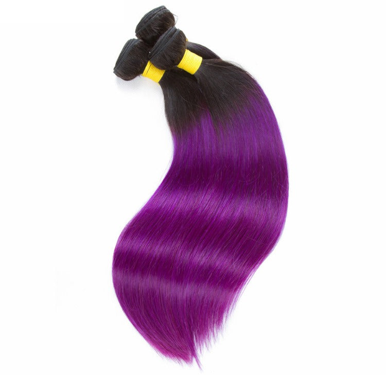 Purple 10A Grade Silver #1B/ purple  3/4 Straight BUNDLES with CLOSURE