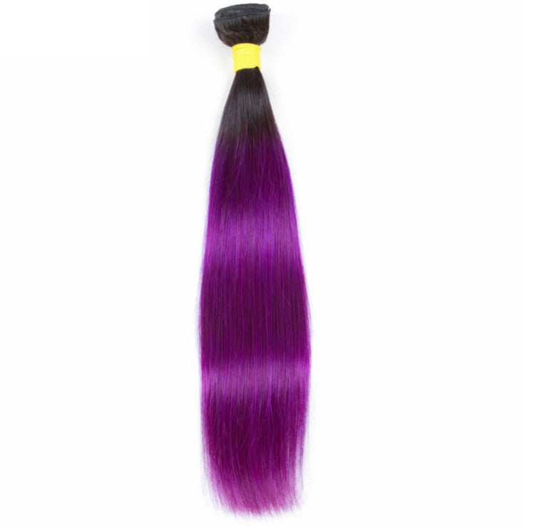 Purple 10A Grade Silver #1B/ purple  3/4 Straight BUNDLES with CLOSURE