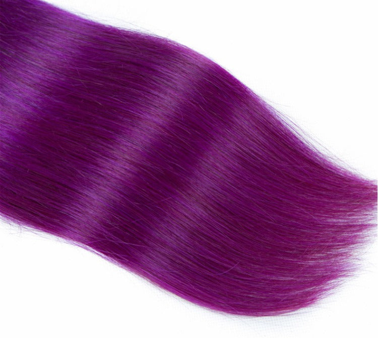Purple 10A Grade Silver #1B/ purple  3/4 Straight BUNDLES with CLOSURE